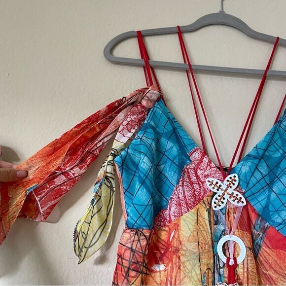 Rare Legatte Maxi Orange Blue Dress Tank Size L - Picture 6 of 11